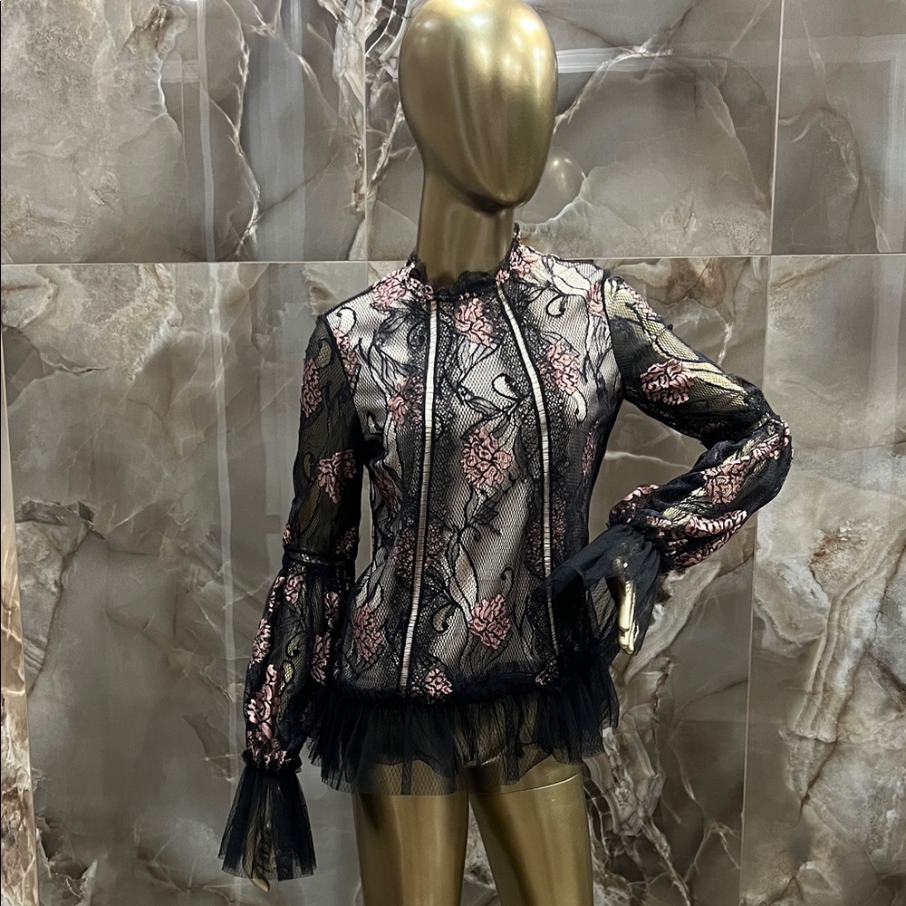 Alexis Black and Pink Lace Blouse